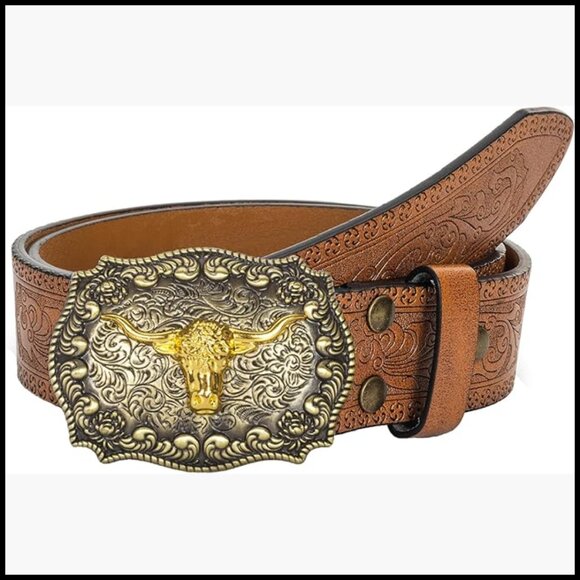 Western Cowgirl PU Leather Belt with Turquoise Oval Buckle